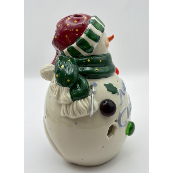 Cheerful Snowman Tealight Holder Merry Christmas Ceramic - Picture 5 of 9